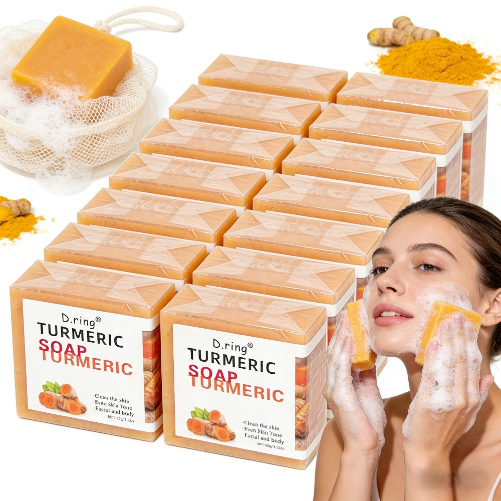 Kojic Acid Brightening Soap Bars 15-Pack – Turmeric Lemon Natural Face & Body Cleanser, Cold Processed Paraben-Free Formula —