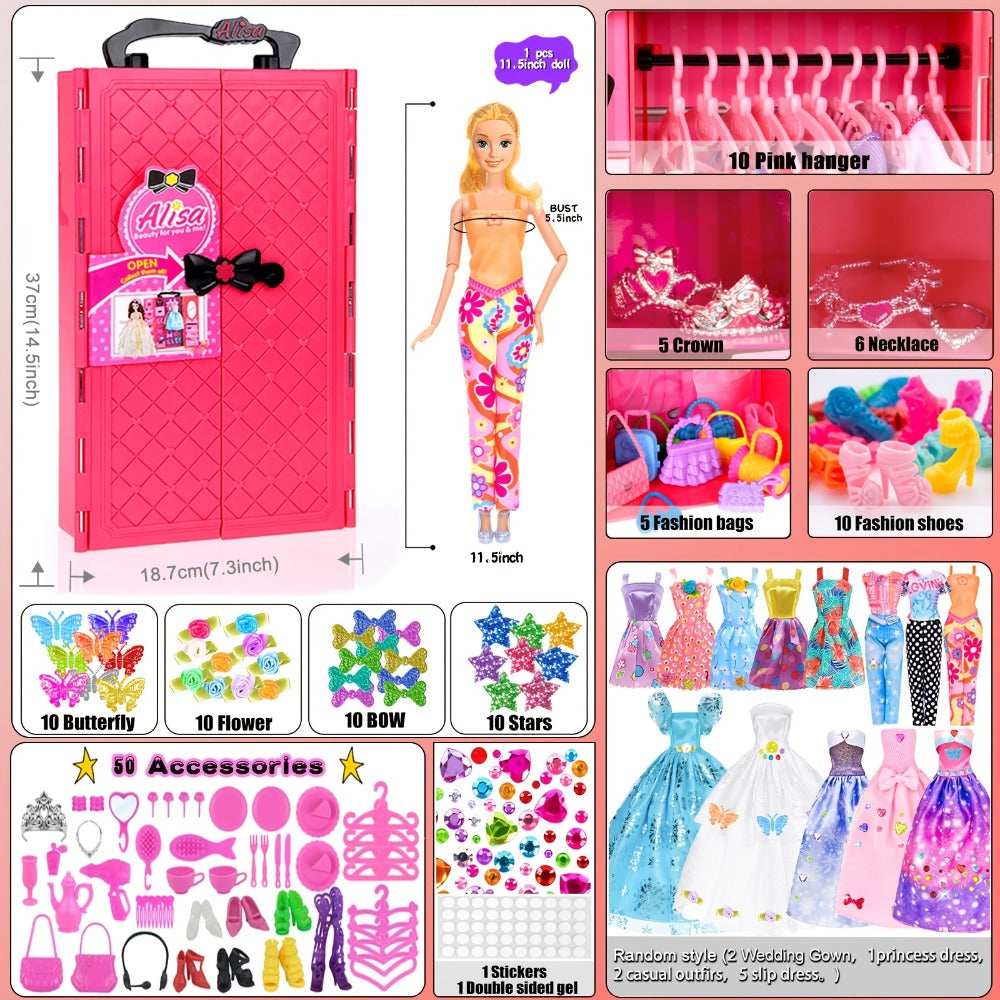 Fashion Doll Wardrobe Set 140pcs for 11.5 Inch Dolls, Deluxe Closet with Wedding Dress, Evening Gowns — image 7