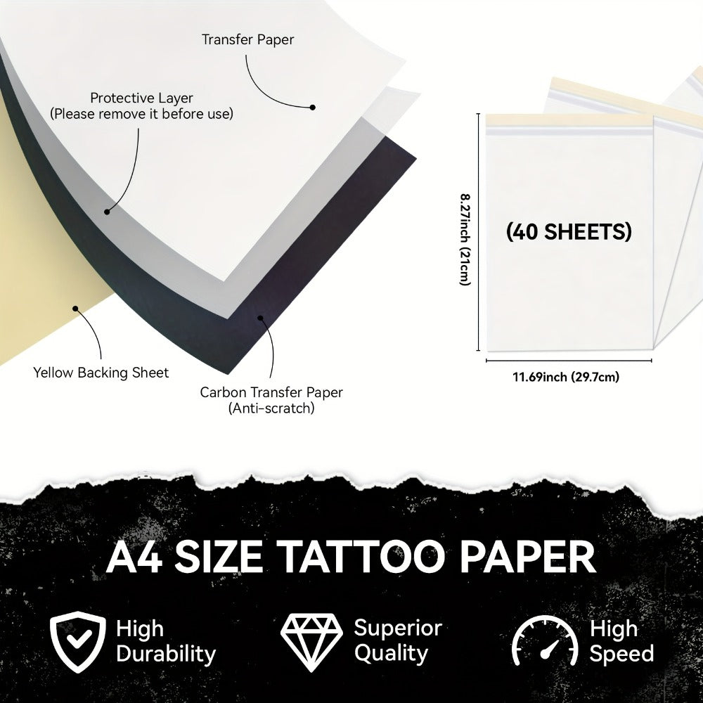 Thermal Tattoo Transfer Paper 40 Sheets Peripage Ink-Free A4 Stencil Paper High Definition Fast Imaging for Tattoo Stencil Pr