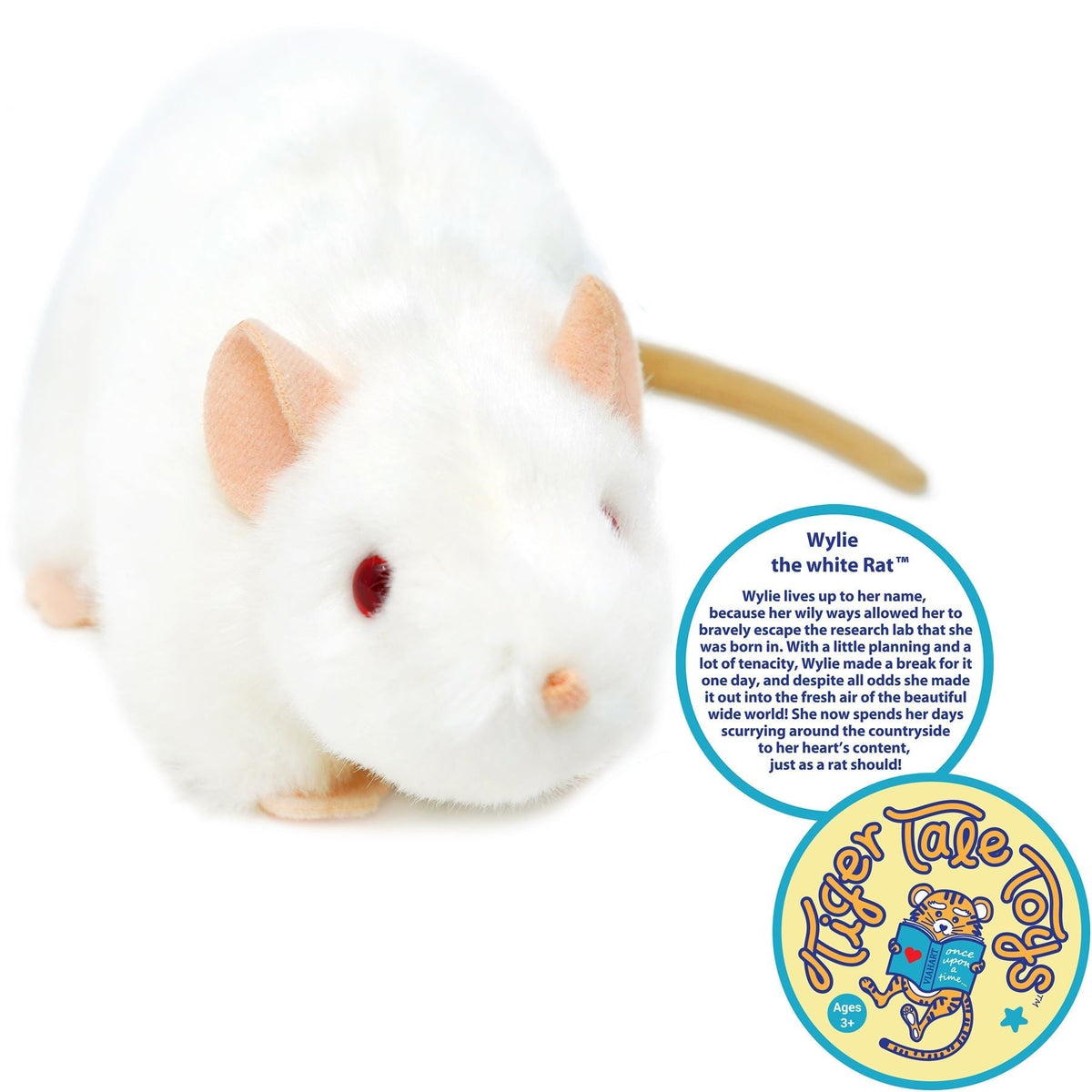 Plush Toy Wylie Realistic White Rat 7-Inch Stuffed Animal with Character Story for Character Display, Room Decor and Gift Pre