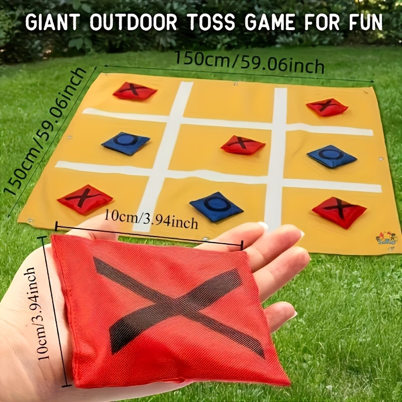 Giant Tic Tac Toe Bean Bag Toss Game Set Outdoor Lawn Game with 4.92ft Cloth 10 Bean Bags Ground Nails for Home and Salon Man