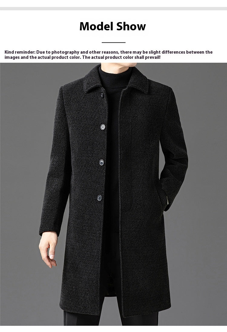 Temperament Lapel With Velvet Men's Woolen Coat