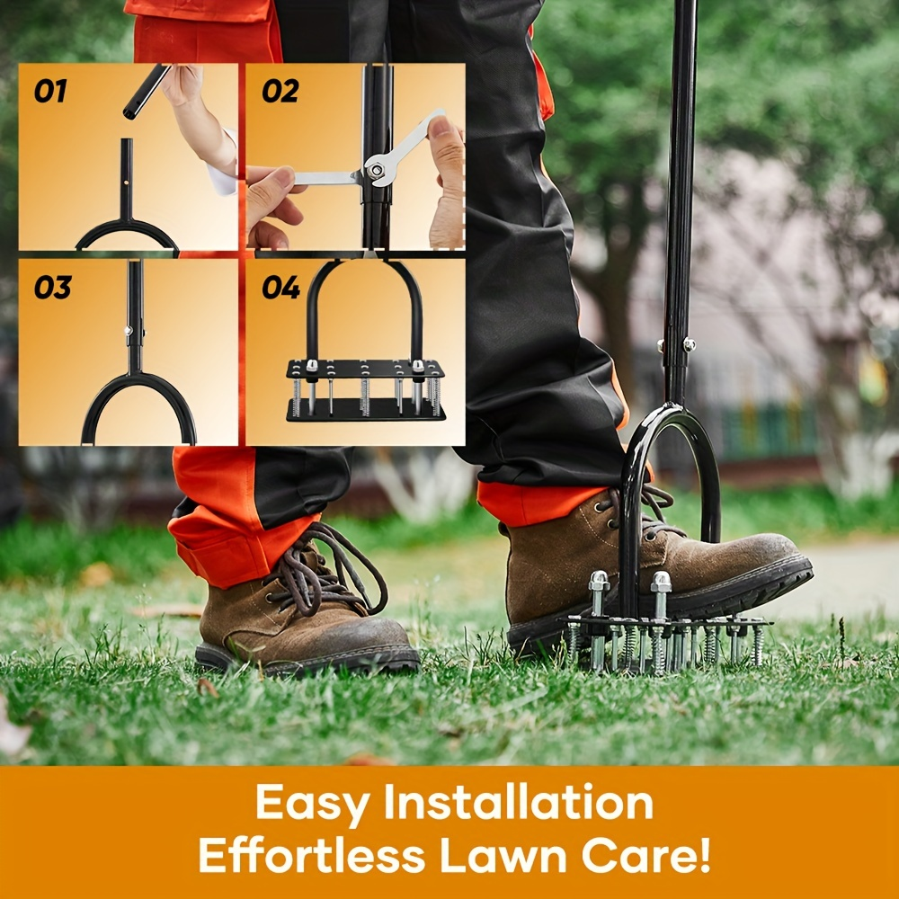 Self-Cleaning Lawn Aerator with 14 Iron Spikes – Spring-Loaded Auto-Clean Mechanism for Leaves & Dirt, Manual Soil Loosening 
