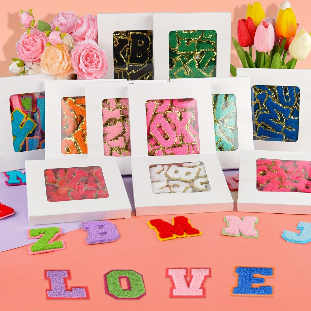 Chenille Letter Patches Self Adhesive A-Z 26pcs – Embroidered Alphabet Applique Stickers for Clothes Bags Hats Phone Cases — 