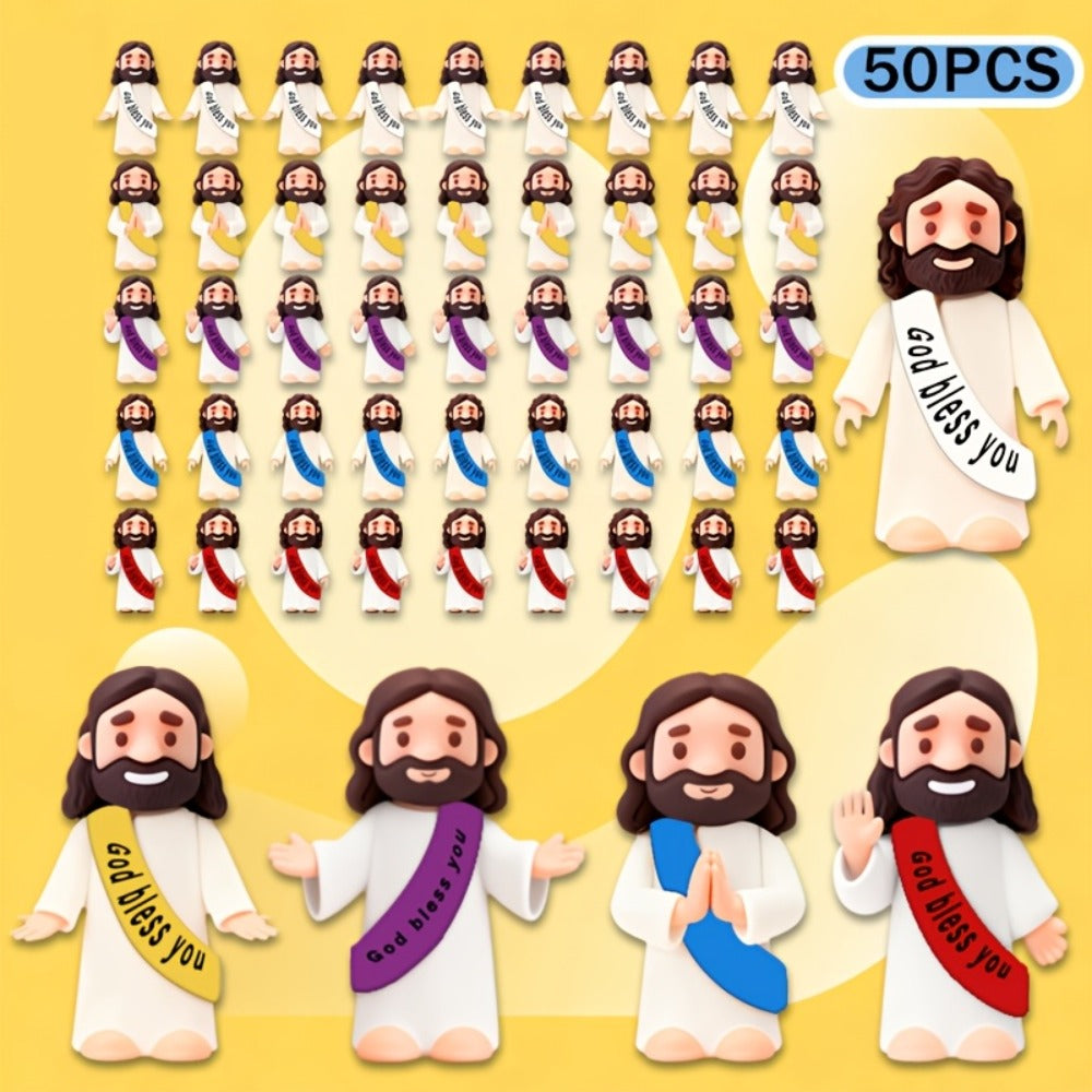 Bulk Mini Jesus Statue Set 50/100/150pcs – Religious Figurine Decorations 5 Assorted Colors, Vase Filler Home Decor Party Fav
