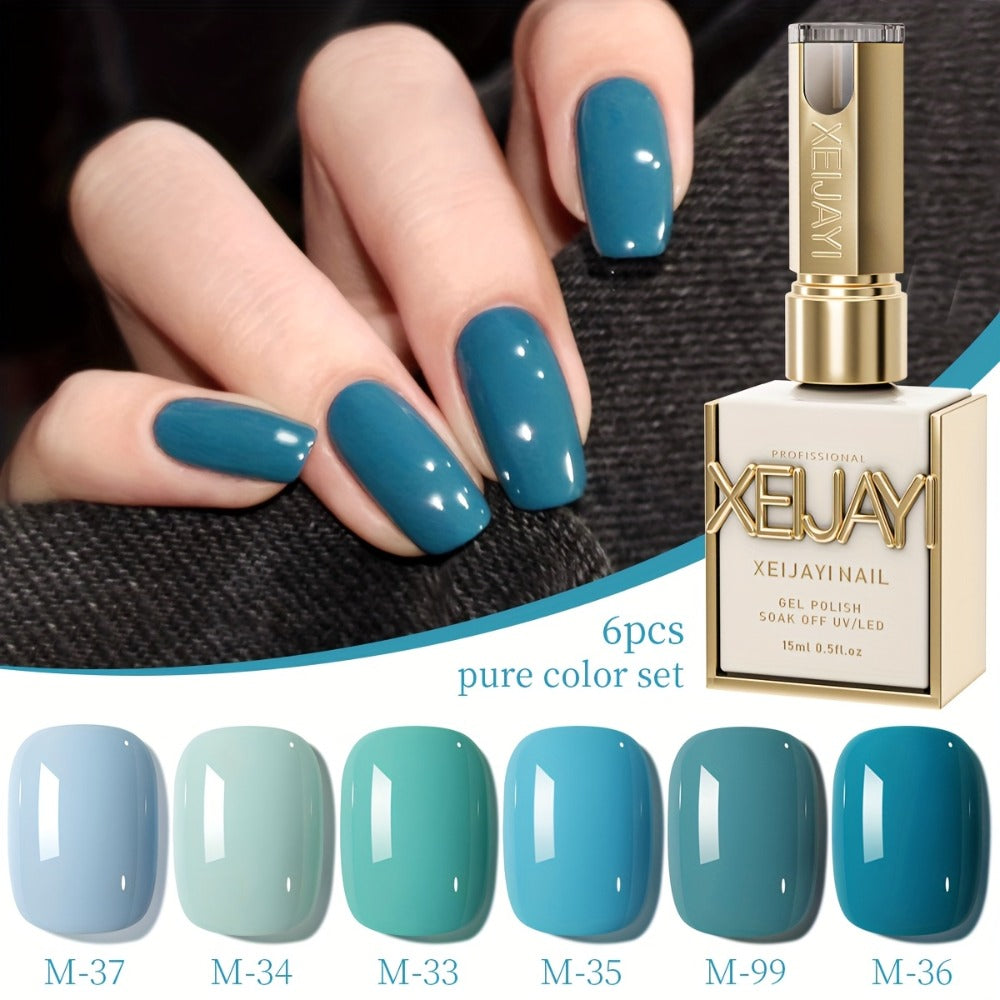 Gel Nail Polish Set with XEIJAYI Label, 6 Peacock Sky Sapphire and Navy Blue Colors for UV LED Cure — image 2