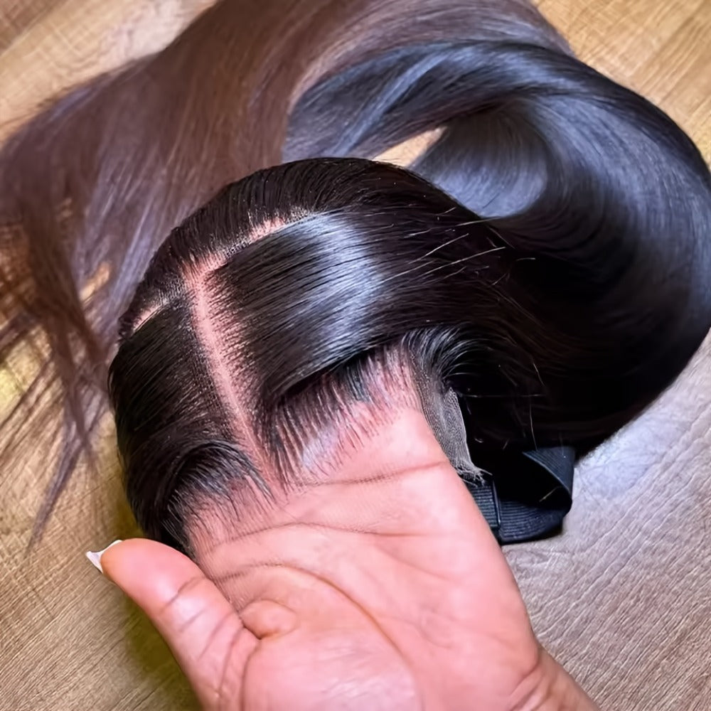 Wig Bone-Straight Glueless Human Hair in Natural Black, 10-34 Inch Options with Pre-Cut 6x4.5 Lace — image 10