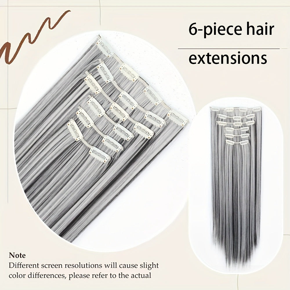 Clip In Hair Extensions 24 Inch for Women 6 Pieces 16 Clips – Heat Resistant Synthetic Hairpiece for Volume & Length — image 