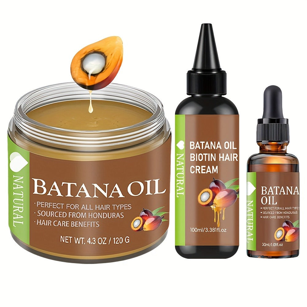 Honduran Batana Oil & Biotin 3-Piece Hair Care Set, Cold-Pressed Pure Extract, Nourishes Scalp, Strengthens Strands — image 1