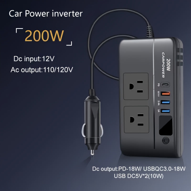 200W Car Power Inverter DC 12V to AC 110V with USB-C PD 20W & QC3.0 Fast Charging for Garden, Patio and Yard Use — image 3