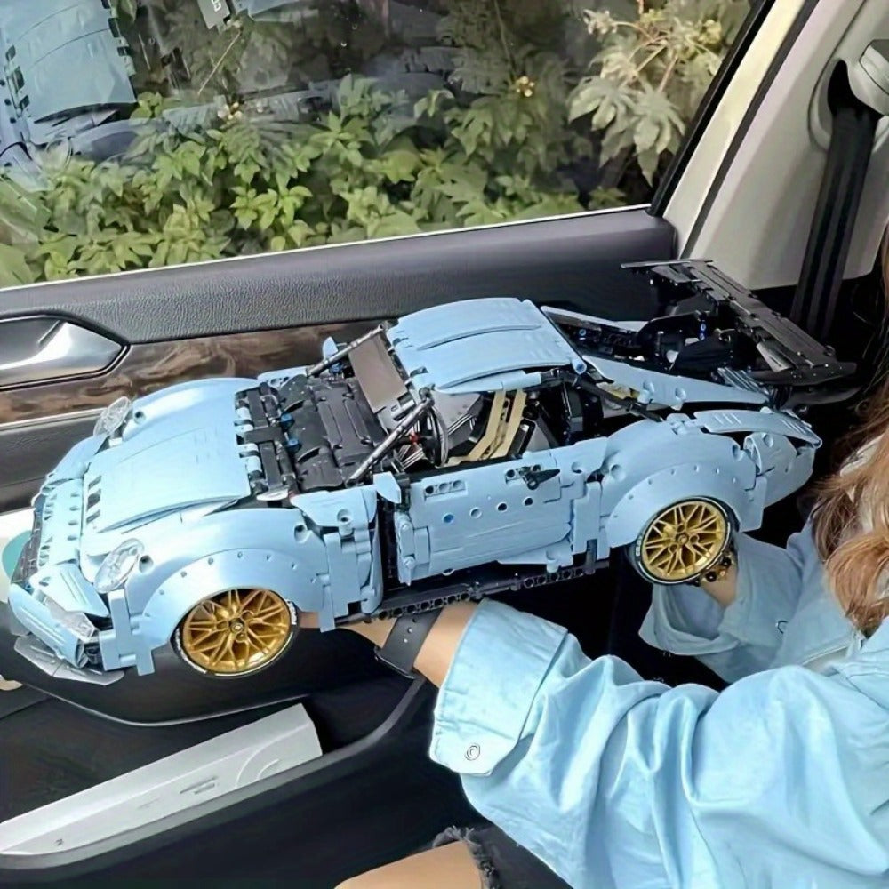 2100PCS Lowrider Sports Car Building Blocks Set for Adults – Misty Blue Model Kit Desktop Ornament & Room Decor, Cool Gift fo