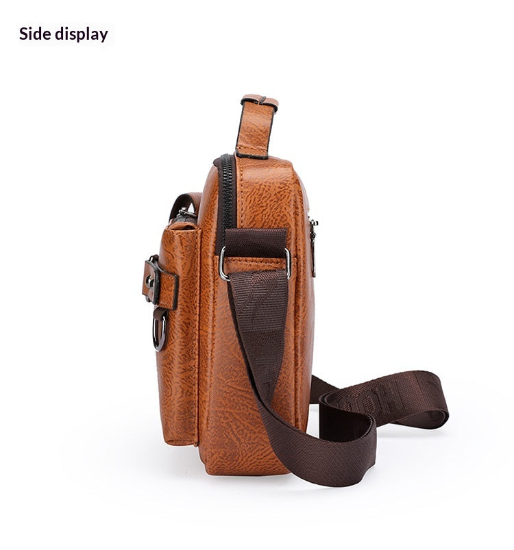 Men's Large Capacity PU Shoulder Bag Retro Business Style