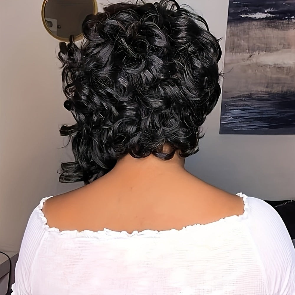 Synthetic Wig 12-Inch Loose-Curly Afro Bob with Rose Net Cap in Black, Brown or Deep Red for Holiday Styling — image 8
