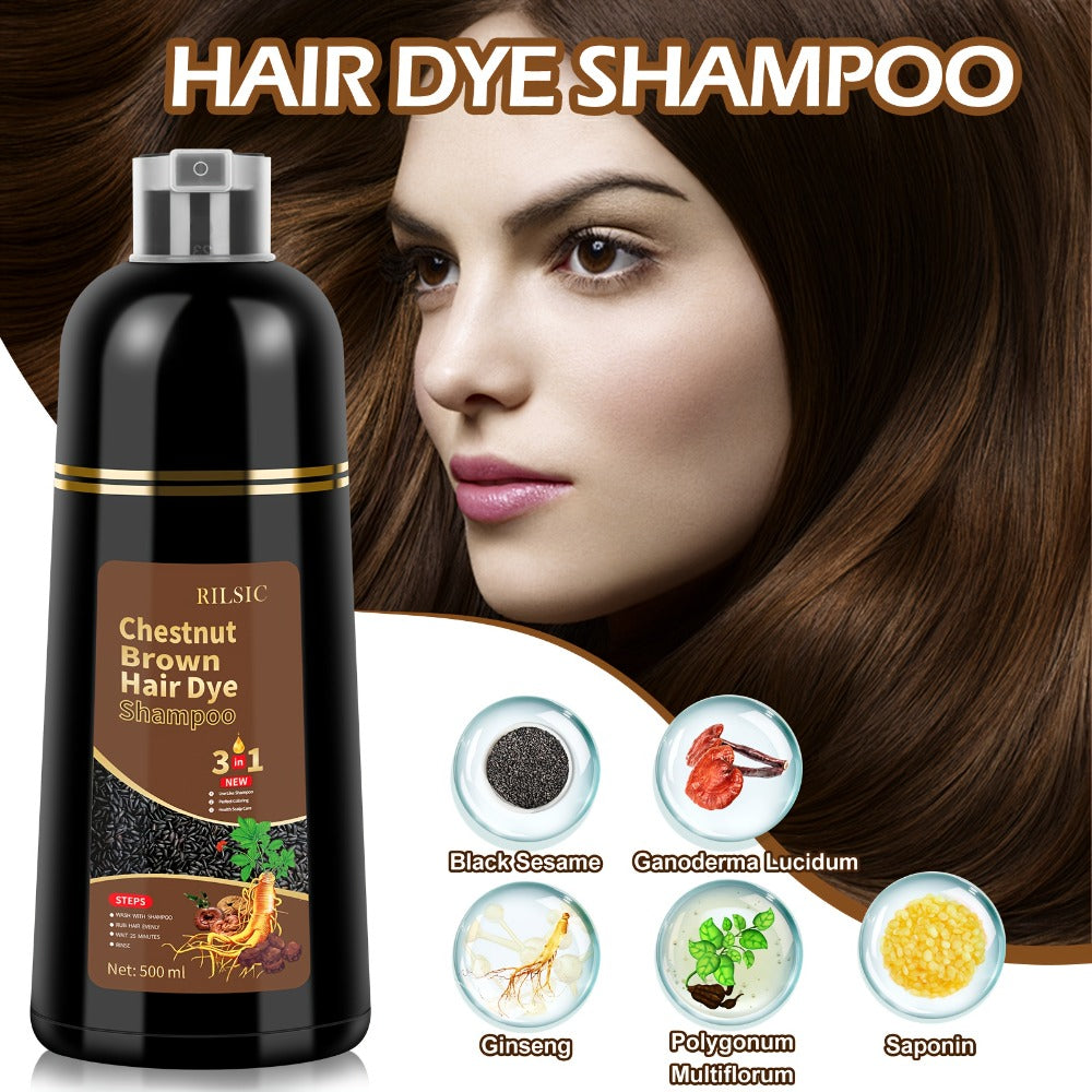 RILSIC 3-in-1 Gray Hair Color Shampoo with Plant Squalene – 100% Gray Coverage Wash & Condition Instant Results, No Mix No Am