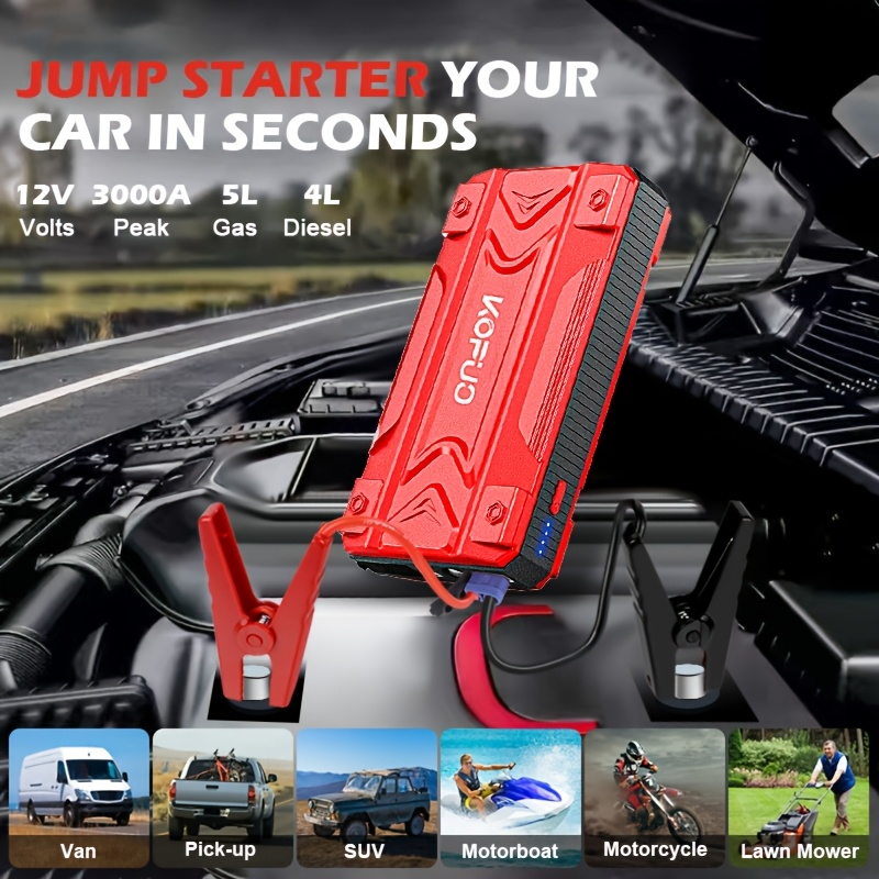 Car Jump Starter Power Bank 3-in-1 12V Battery Booster Charger LED Flashlight SOS for Cars Motorcycles for Garden, Patio and 