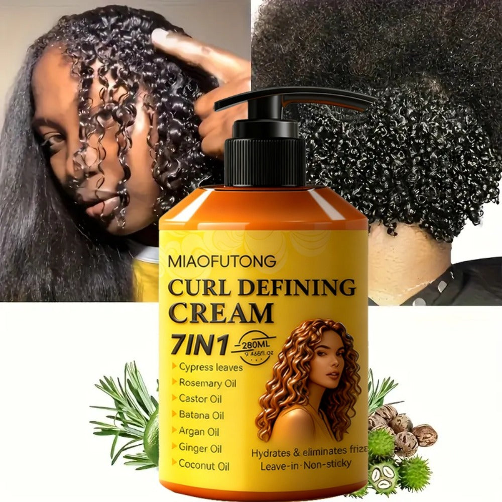 7-in-1 Curl Defining Cream by MIAOFUTONG in 280ml Pump Bottle with Seven Front-Label Botanical Ingredients — image 7