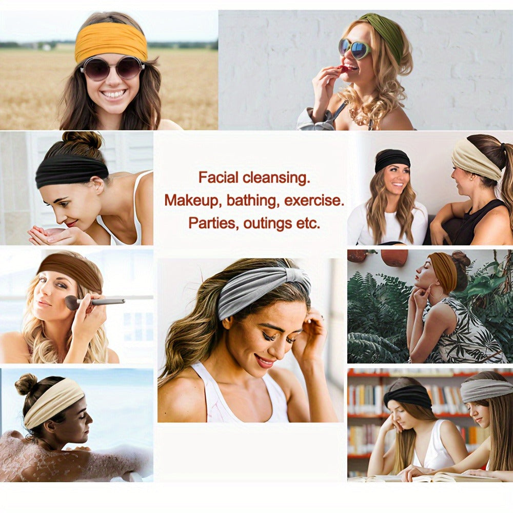 Stretchy Headbands 20 Pack for Women & Men – Soft Sweat-Wicking Non-Slip Elastic Turban Knot Hair Wraps Breathable Solid Colo