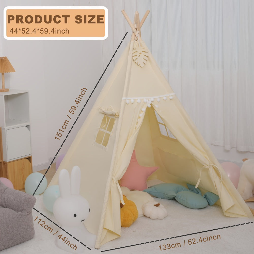 Kids Nordic Style Conical Indoor Play Tent, Teepee Playhouse for Boys & Girls, Beige, No Bottom Pad — image 5