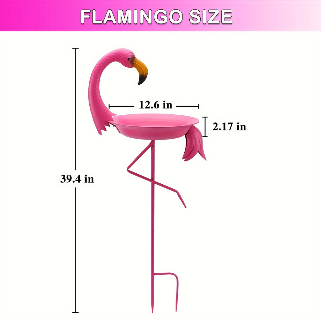 39.4-Inch Pink Flamingo Bird Bath with 12.6-Inch Bowl and Two-Prong Garden Stake for Lawn Decor — image 4