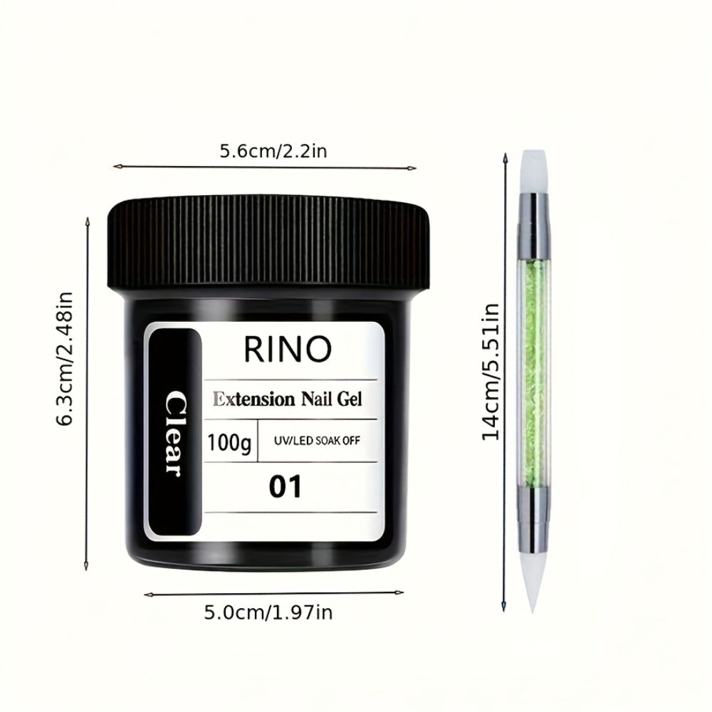 Clear Poly Nail Extension Gel 2-Piece Set, 100g Jars with Application Brush for 3D Sculpting and Rhinestone Nail Art — image 