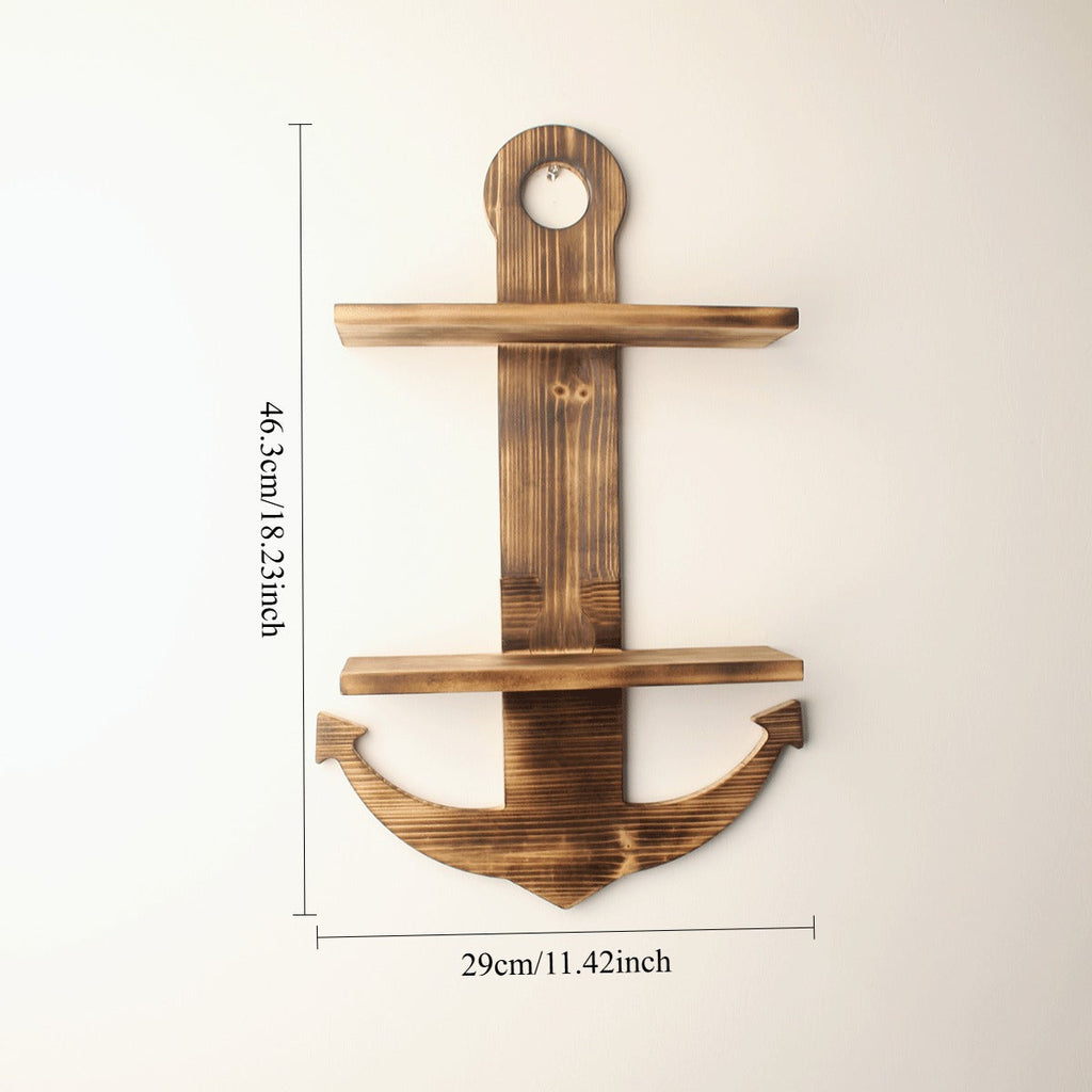 Floating Wall Shelves Solid Wood 2-Tier Nautical Anchor Shelf Handcrafted Heavy Duty Wall Mounted Organizer for Bedroom Livin