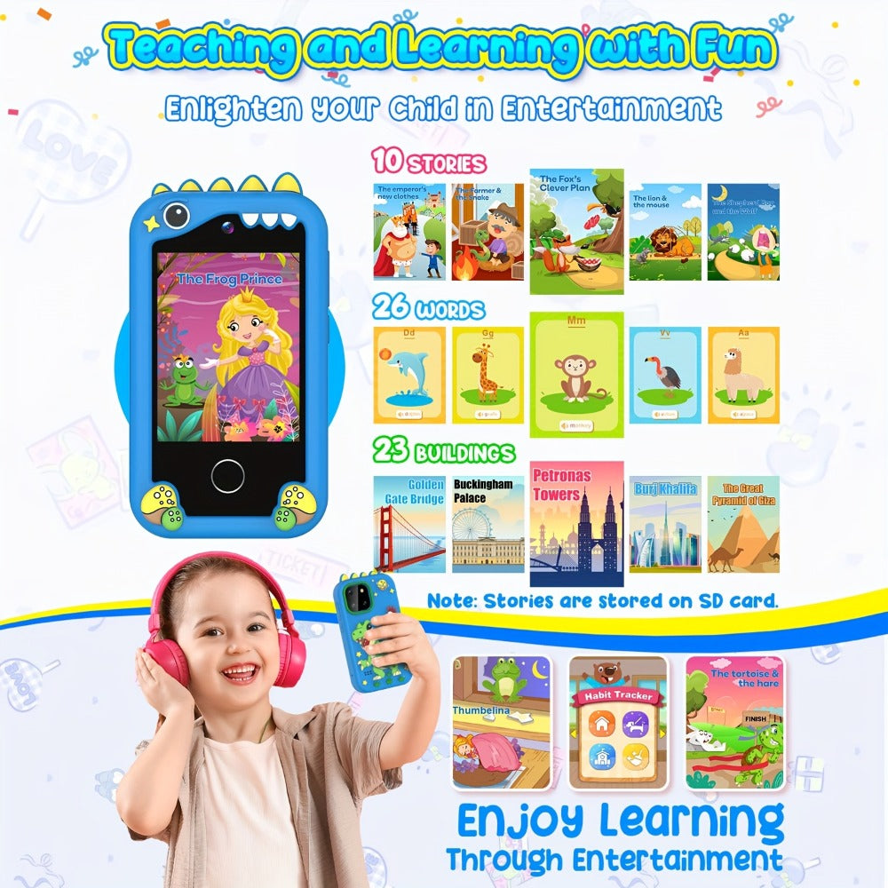 Kids Toy Mobile Phone with Dual Cameras, Touchscreen & MP3 Player, Educational Toy with Games, Alarm Clock & USB Charging — i