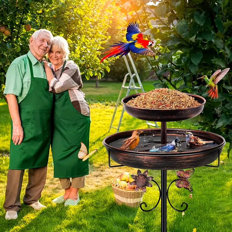 Two-Tier Bird Bath and Feeder with 5-Claw Ground Stake, Copper-Color Bowls and Leaf Accents — image 6
