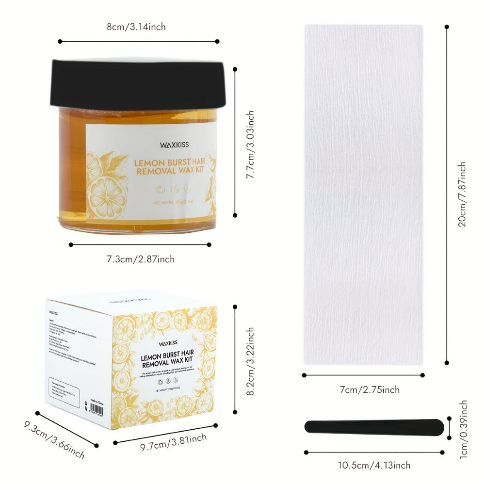 Sugar Wax Hair Removal Kit 300g – Gentle Soft Wax with Strips & Sticks for Body Hair Removal, Lemon or Activated Carbon Formu