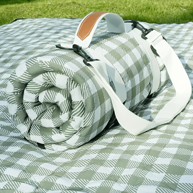 Green Plaid Roll-Up Picnic Blanket with Padded Layers and Carry Straps, 80 x 80in Outdoor Mat — image 2