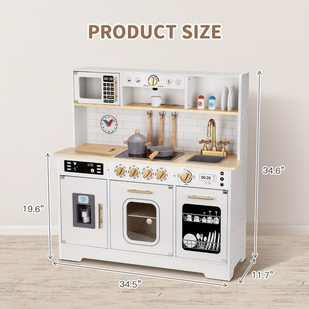 Kids Play Kitchen Set with Sink Oven Stove Dishwasher Coffee Maker Ice Maker Microwave for Home Cooking, Dining and Outdoor M