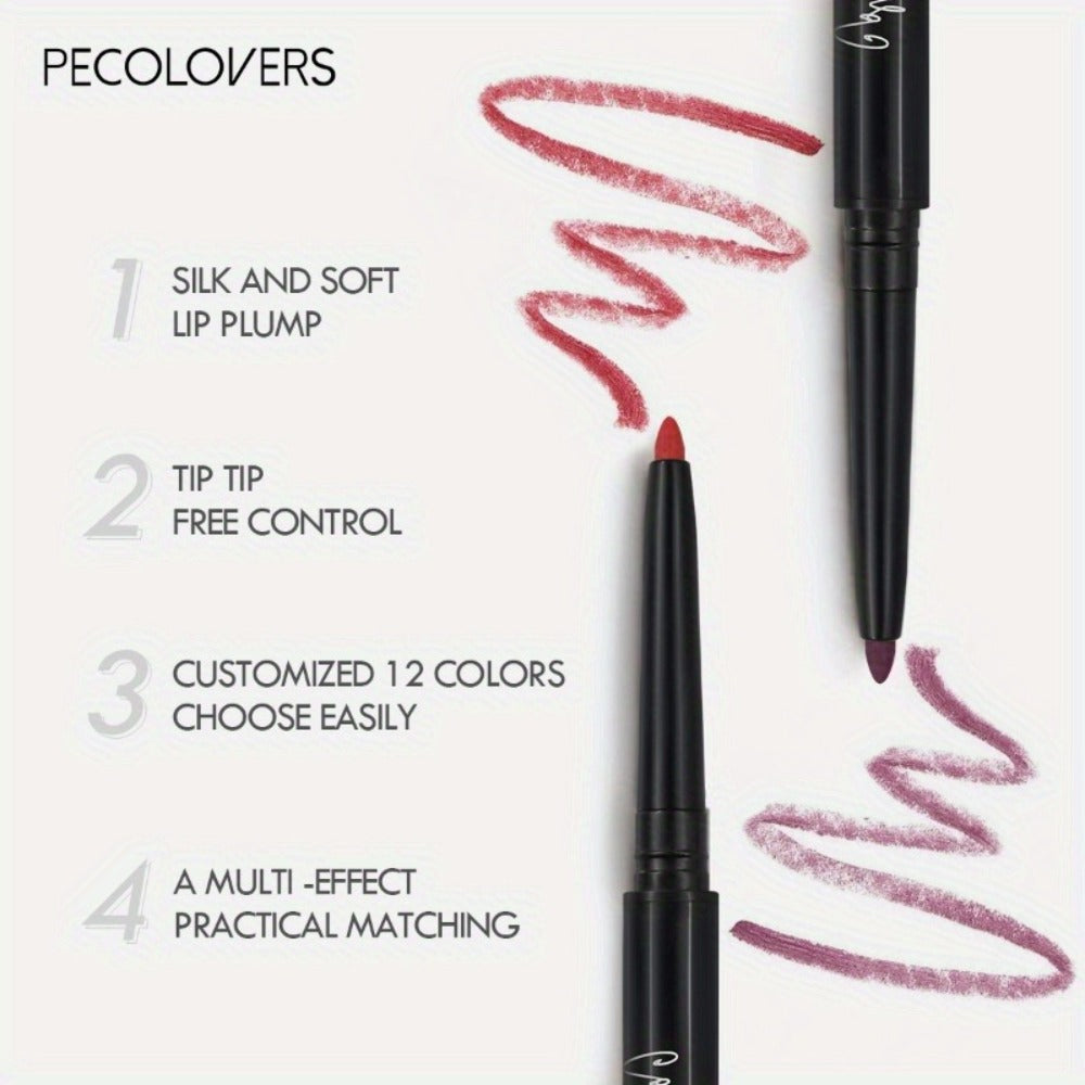 Waterproof Lip Liner Pencil Set 12 Pieces Multi-Functional Lip Eye & Brow Liner, for Makeup, Travel and Everyday Vanity Use —