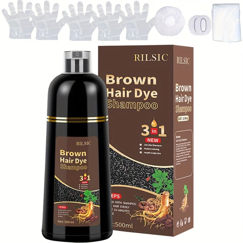 Grey Hair Dye Shampoo 3-in-1 Natural Plant-Based Herbal Formula – Non-Stick Scalp, Covers White Hair in Minutes, 500ml – Blac