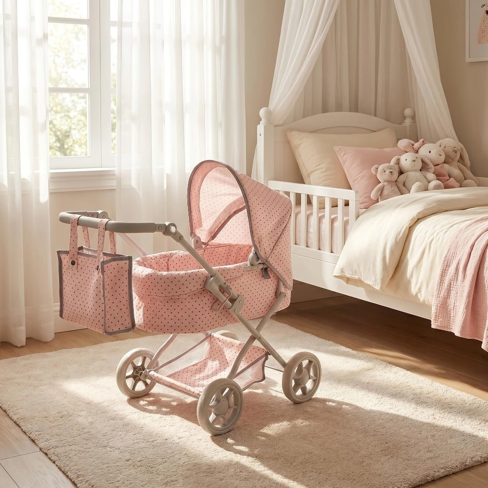 3-in-1 Baby Doll Stroller Set Pink Foldable Pram with Bassinet & Carry Bag with the Listed Color, Size or Set Options for Eve