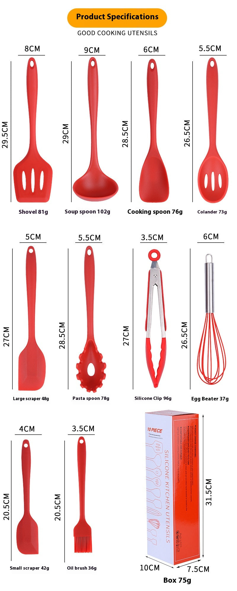 10-piece Silicone Kitchenware Non-stick Cooking Spatula Set