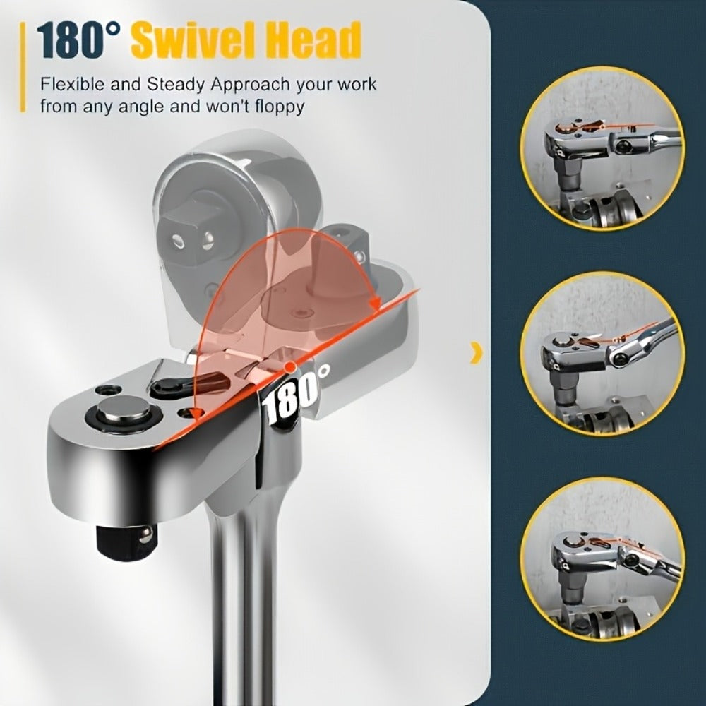 Three- or Six-Piece Flex-Head Ratchet Handle Set with 1/4, 3/8 and 1/2-Inch Drives and Extensions — image 8