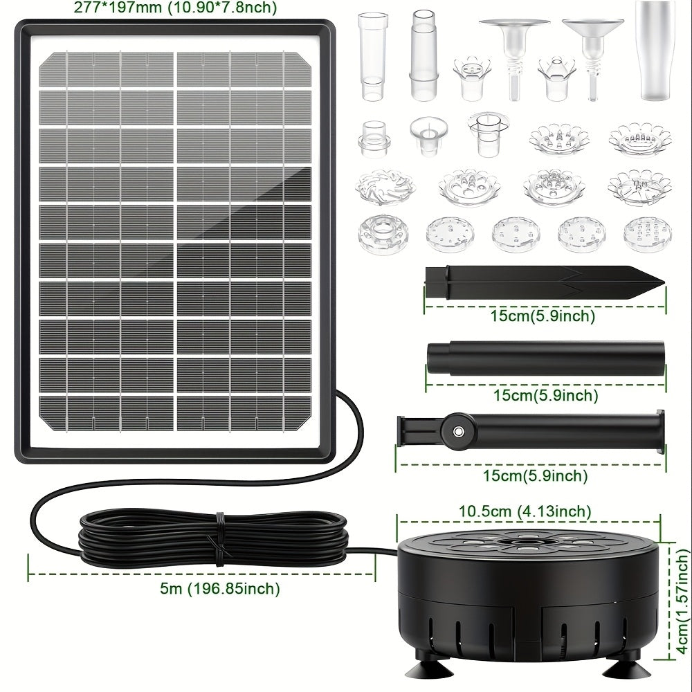 LED Solar Fountain Pump with 10W Separate-Panel and Round Disc Options, Eight Lights and Spray Fittings — image 3