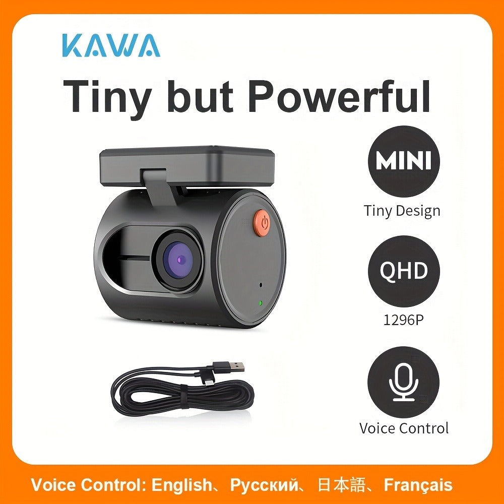 KAWA Mini 3 2K Dash Cam – 1296P QHD WiFi APP & Voice Control, Super Capacitor, Color Night Vision, WDR, Loop Recording, 24H P