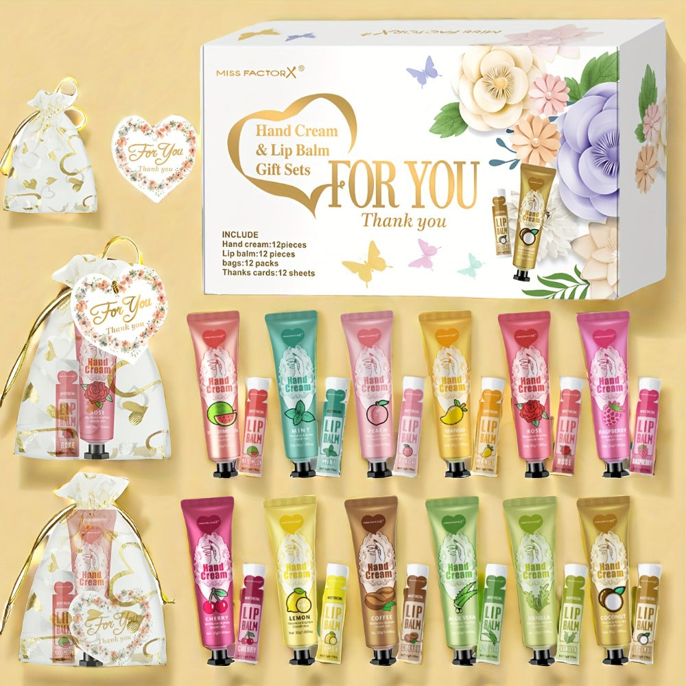 Shea Butter Hand Cream and Lip Balm Gift Set – Deep Moisturizing Skincare Bundle for Dry Cracked Skin, Vitamin E Natural Body