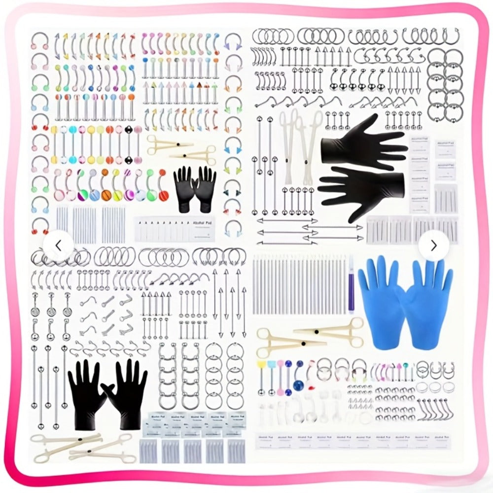 Piercing Kit Professional Stainless Steel Body Piercing Set with Needles Clamps & Tools for Bath Time, Home Spa and Personal 