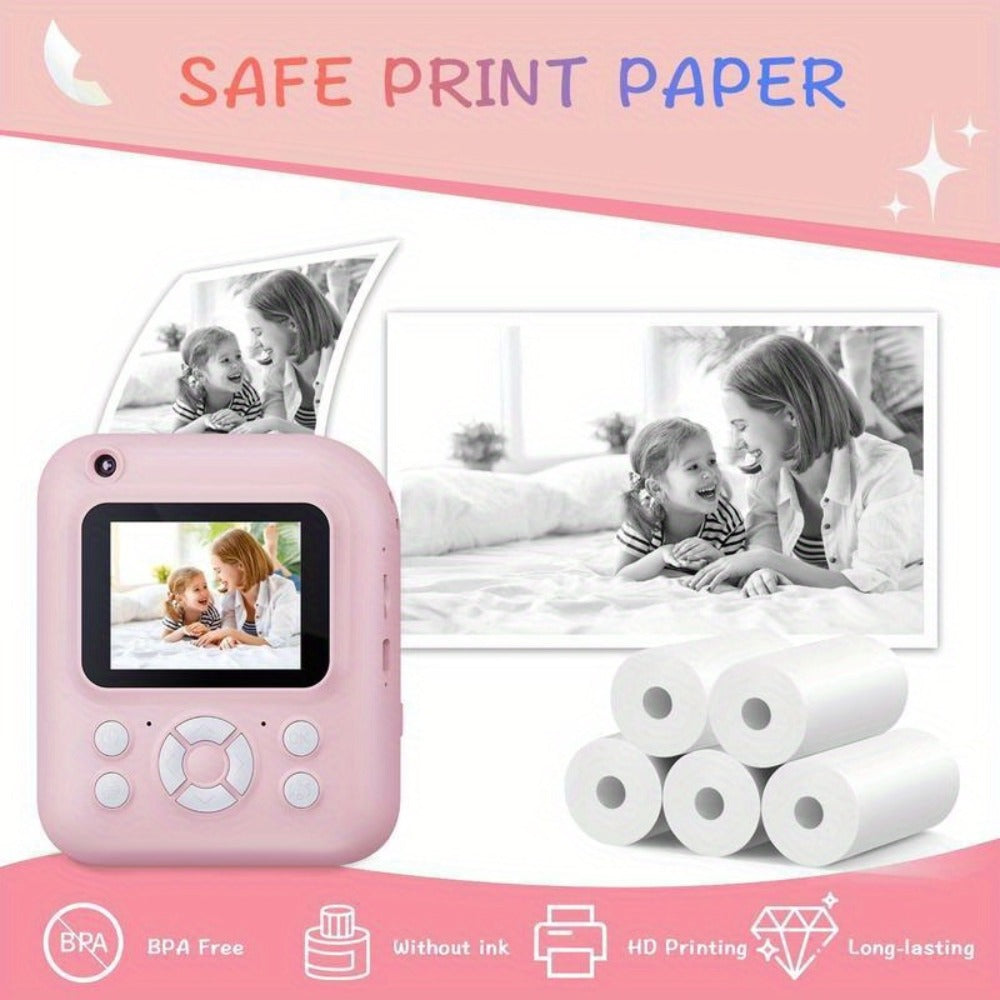 Kids Instant Print Digital Camera 1080P with 2.4" Screen, 3 Rolls Print with the Listed Color, Size or Set Options for Everyd