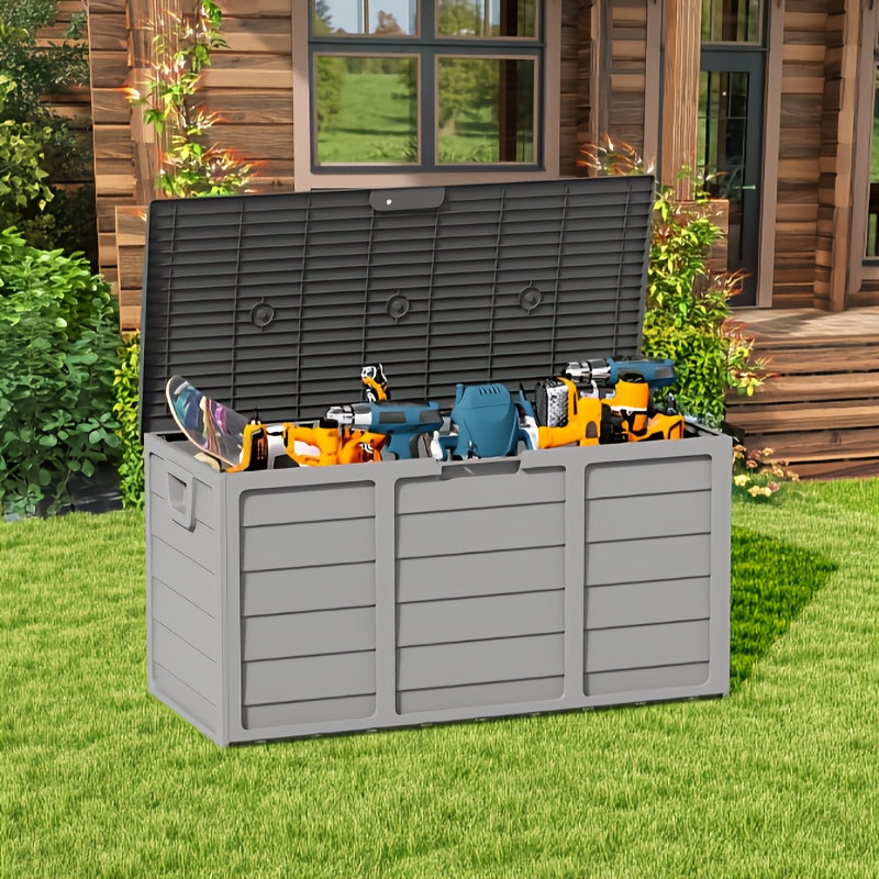 75-Gallon Low-Profile Outdoor Storage Box in Black with Hinged Lid, Side Handles and 41.4 x 18 x 21.3-Inch Size — image 5