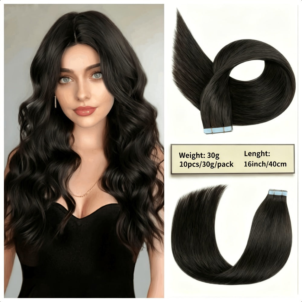 Tape In Hair Extensions Human Hair Straight Natural Black 1B Seamless Skin Weft 10pcs 30g 16 20 22 24 Inch Invisible Blend fo