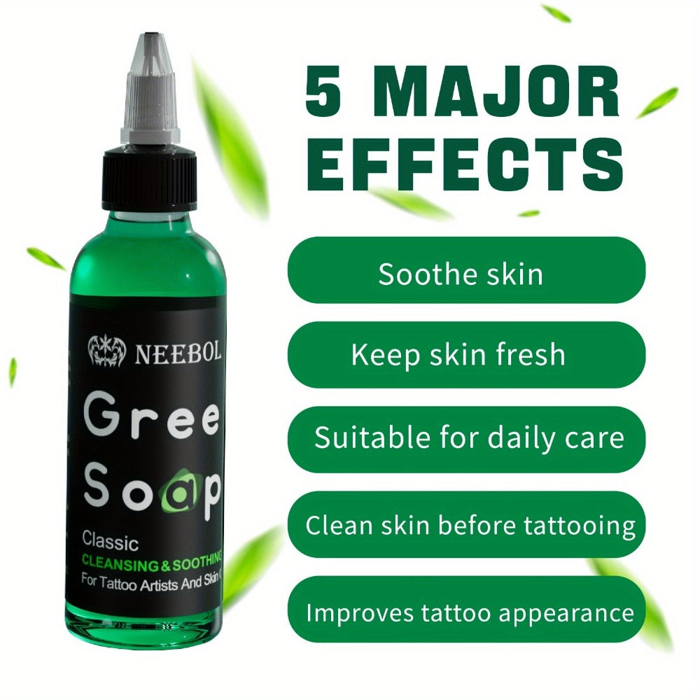 Tattoo Green Soap Cleaning Kit Neebol 8.5oz Concentrated Soap Squeeze Bottle Moisturizing Balm Cream Lint-Free Wipes Complete