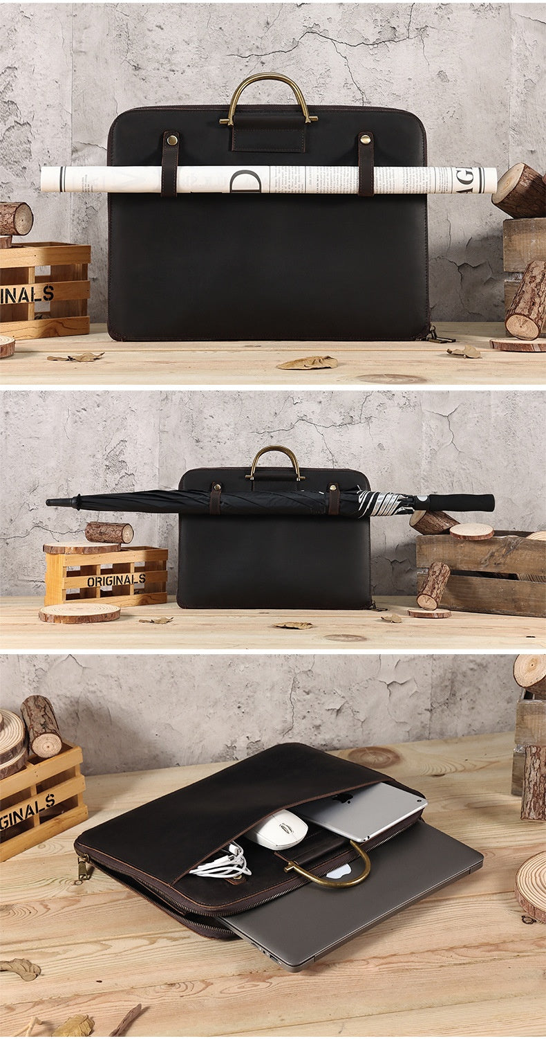 Crazy Horse Leather Men's Business Handbag Genuine Leather Computer Bag