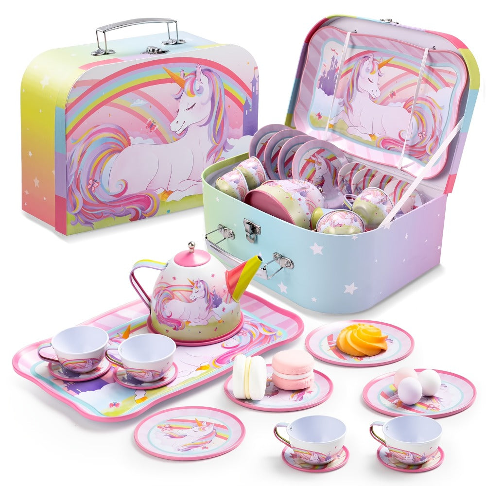 Pink Unicorn Tin Tea Set in Carry Case with Teapot, Four Cups, Four Saucers and Five Plates — image 8