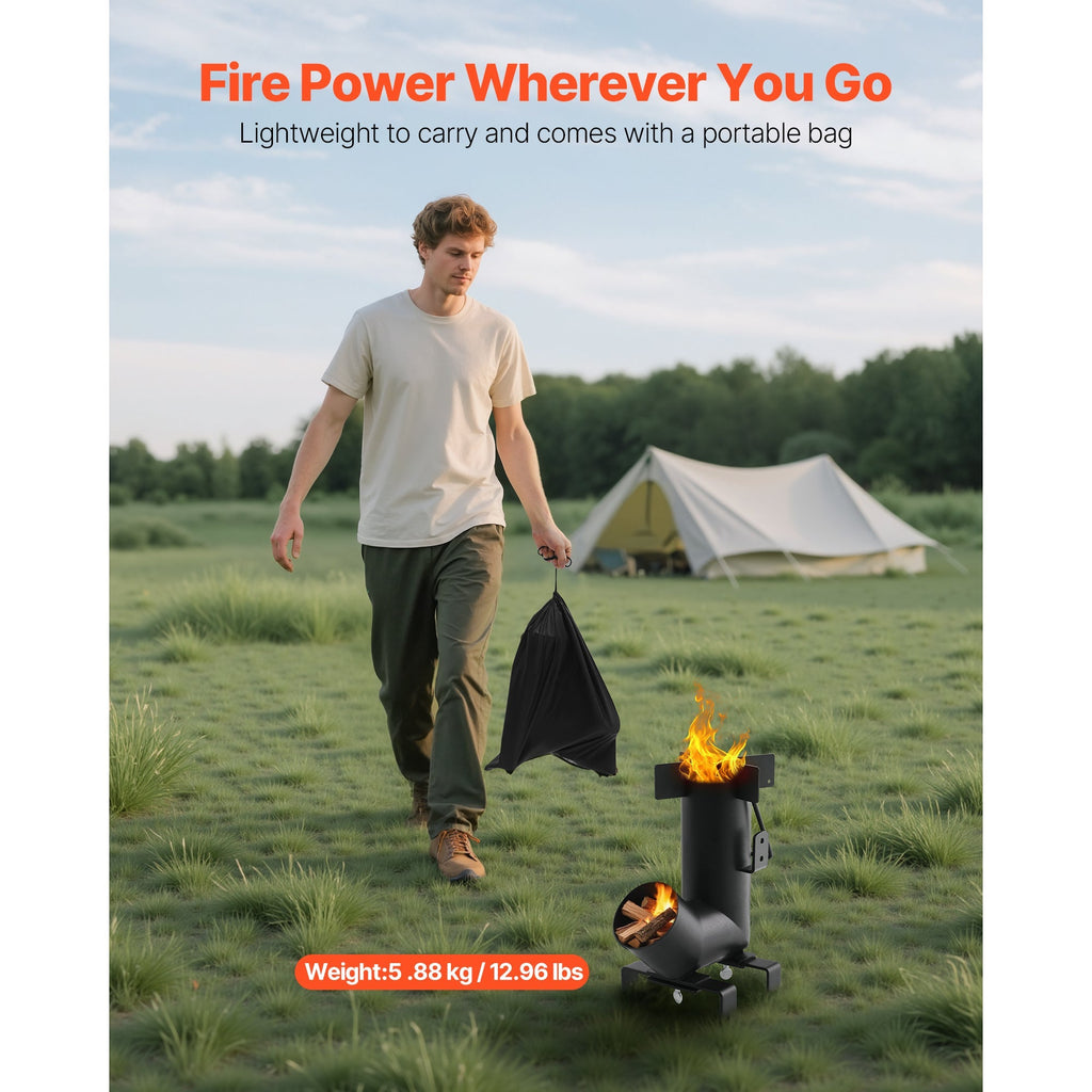 Black Wood-Burning Rocket Camping Stove with Cast-Iron Cooktop, Storage Bag and 12.96-Pound Weight — image 5