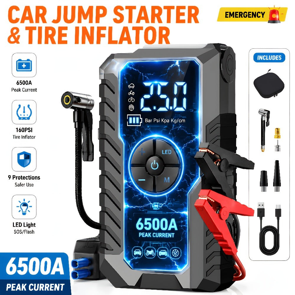 160PSI Air Pump Jump Starter 12V – Portable Car Emergency Starter, LED Light & Battery Charger, Winter Essential, 2 Styles — 