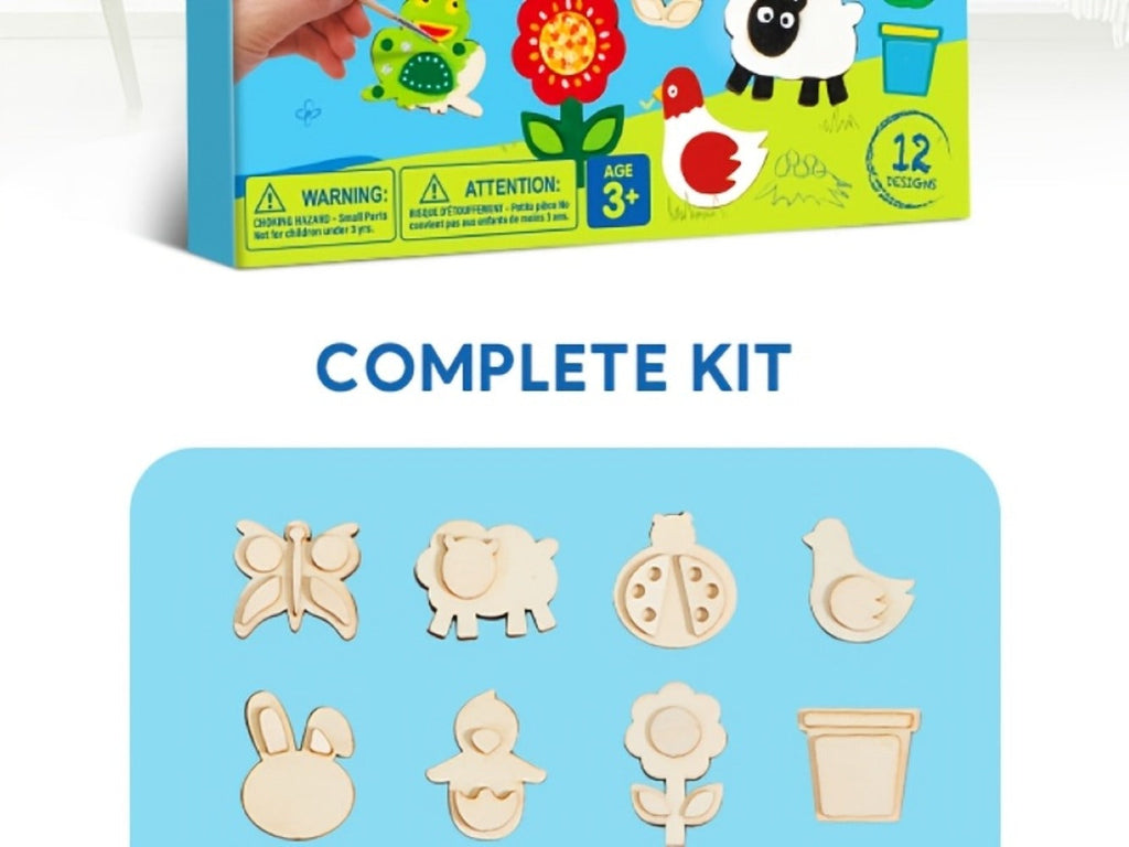 Wooden Magnet Painting Craft Kit, 12-Piece Nature Shape Set with Six Paint Tubs, Brushes and Glitter Pen — image 13