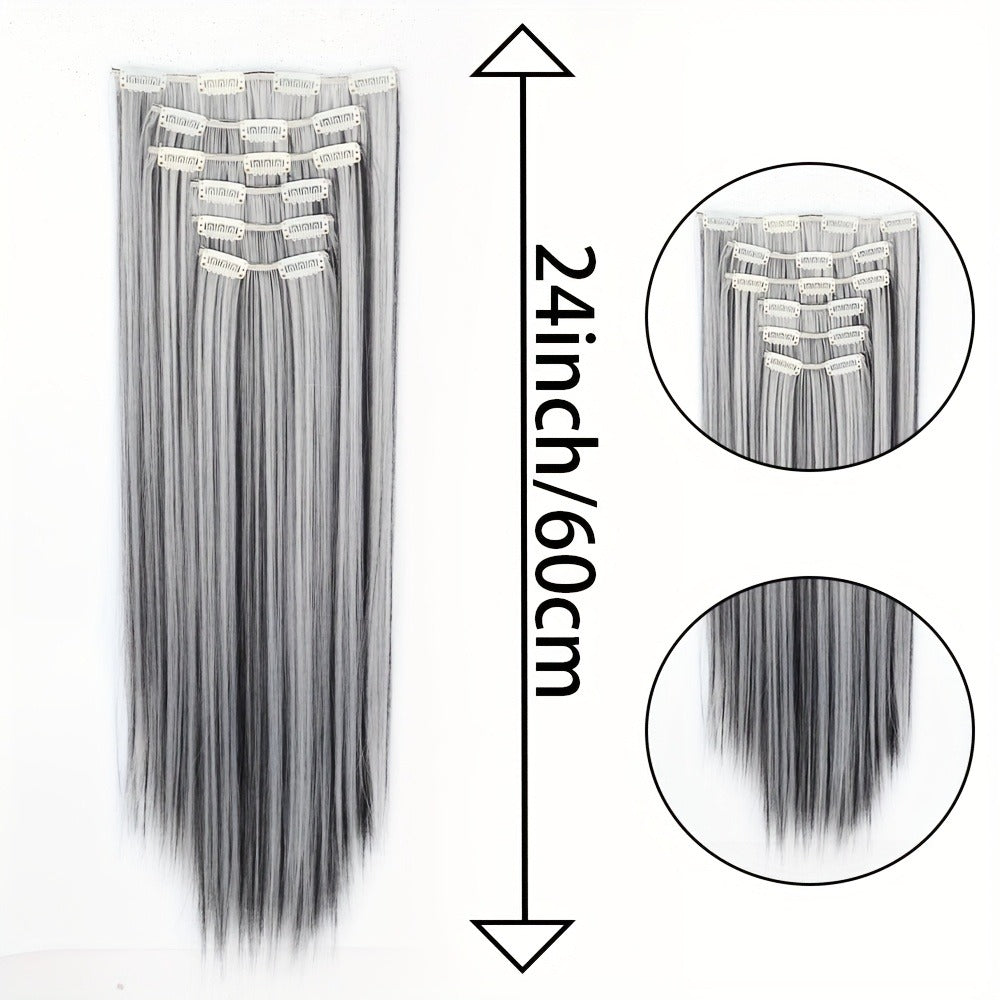 Clip In Hair Extensions 24 Inch for Women 6 Pieces 16 Clips – Heat Resistant Synthetic Hairpiece for Volume & Length — image 