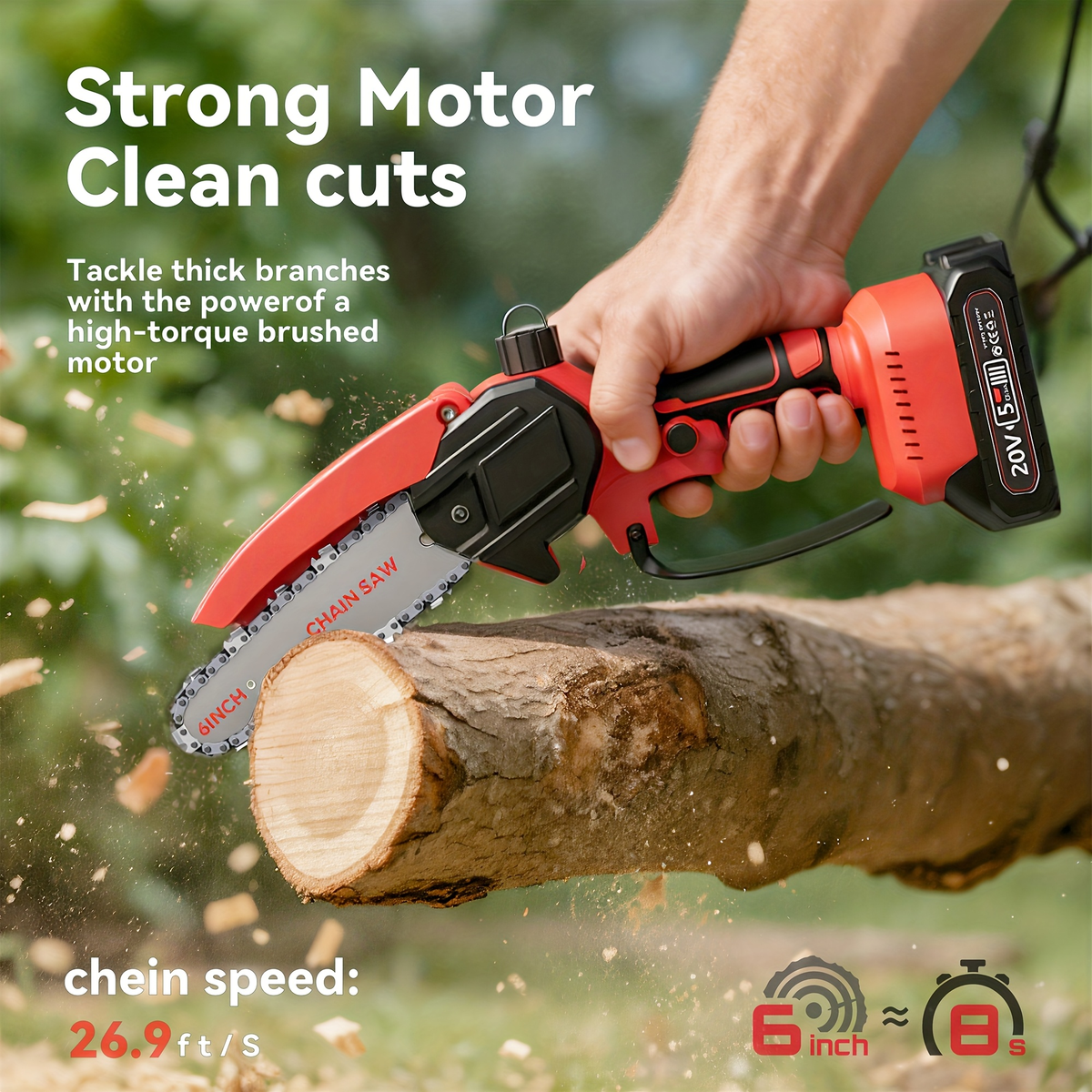 6-Inch Foldable Cordless Pole Saw with Two Chains, Red or Yellow Dual-Battery Packs and Black Option — image 6